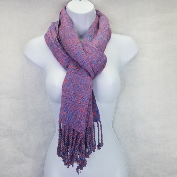 Ruk'u'x Keem Rebozo Wrap Shawl Hand Woven Natural Dye Pink Blue Native Art 19x79 - Picture 1 of 16